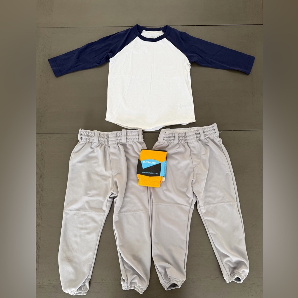 Kids XS Baseball T Shirt and Small Baseball Jogger Pants Set with Socks